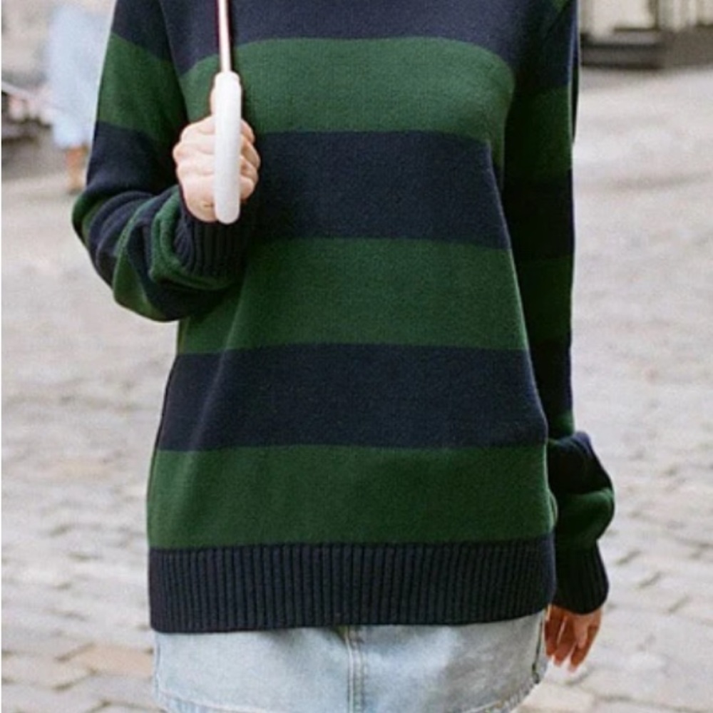 Brandy Melville Blue and Green Thick Stripe Knit Sweater.